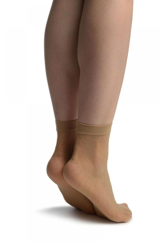Liss Kiss Beige With Gold Accented Knots Mesh Ankle High Socks - Socks