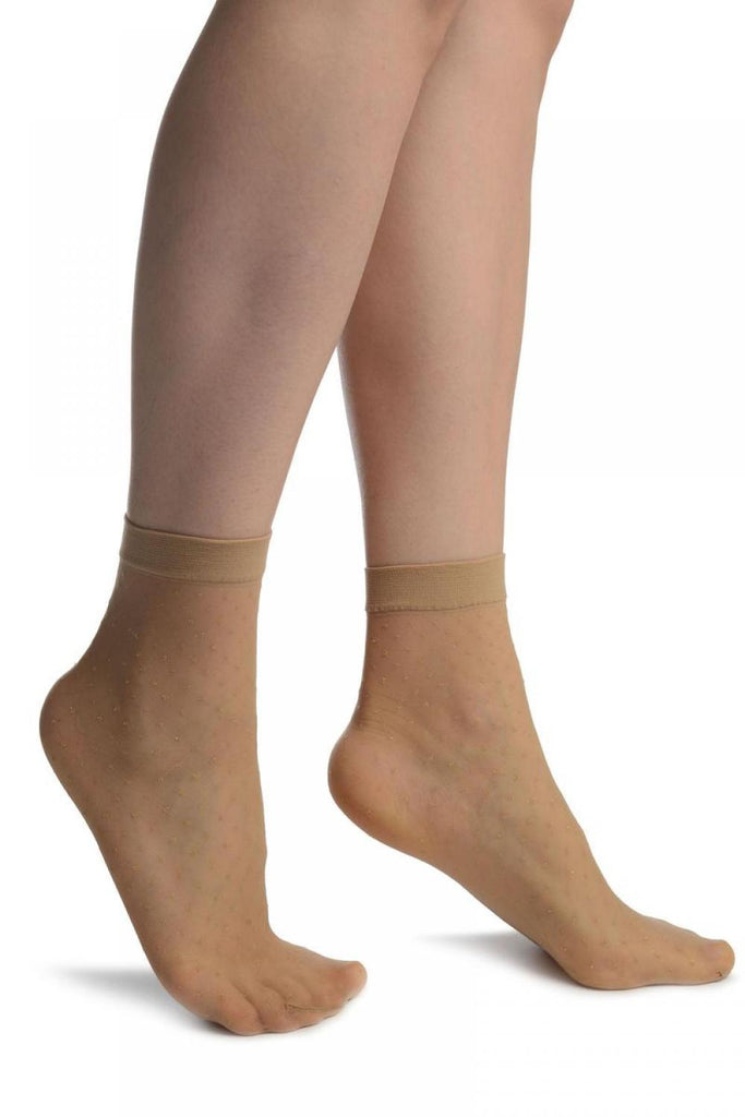 liss kiss Beige With Gold Accented Knots Mesh Ankle High Socks - Socks