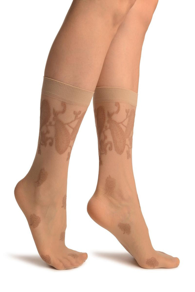 liss kiss Beige With Large Paisley & Clover Socks Knee High - Socks
