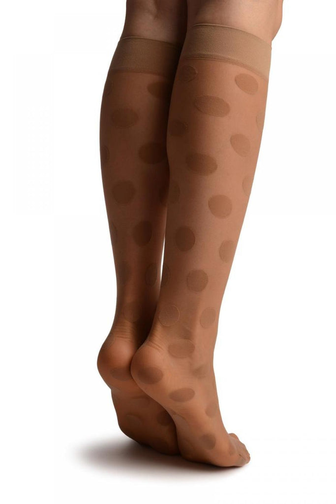 Liss Kiss Beige With Large Polka Dots Knee High Socks - Socks