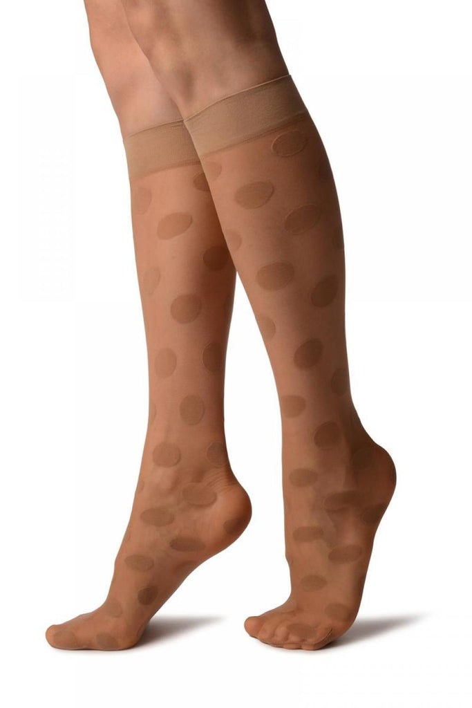 Liss Kiss Beige With Large Polka Dots Knee High Socks - Socks