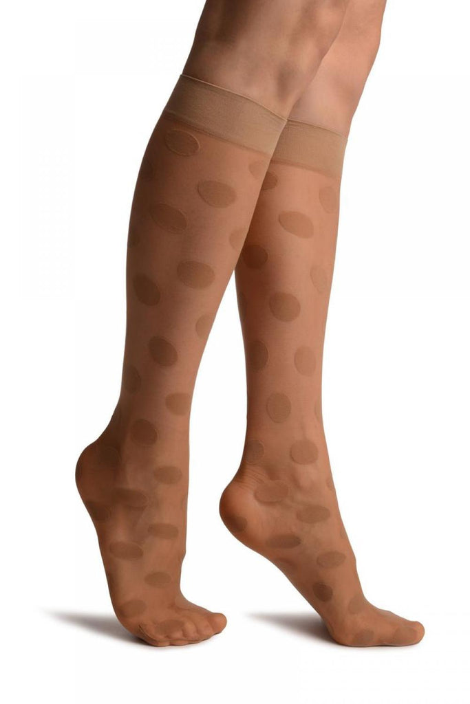 liss kiss Beige With Large Polka Dots Knee High Socks - Socks