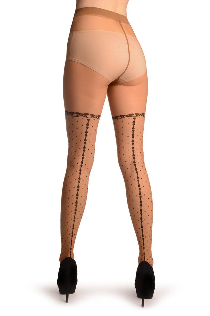 Liss Kiss Beige With Large Woven Mesh & Seam Faux Stockings - Tights