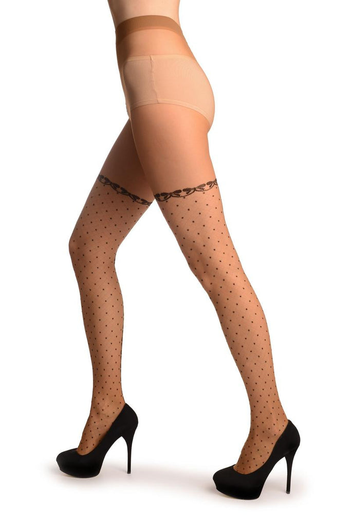 Liss Kiss Beige With Large Woven Mesh & Seam Faux Stockings - Tights