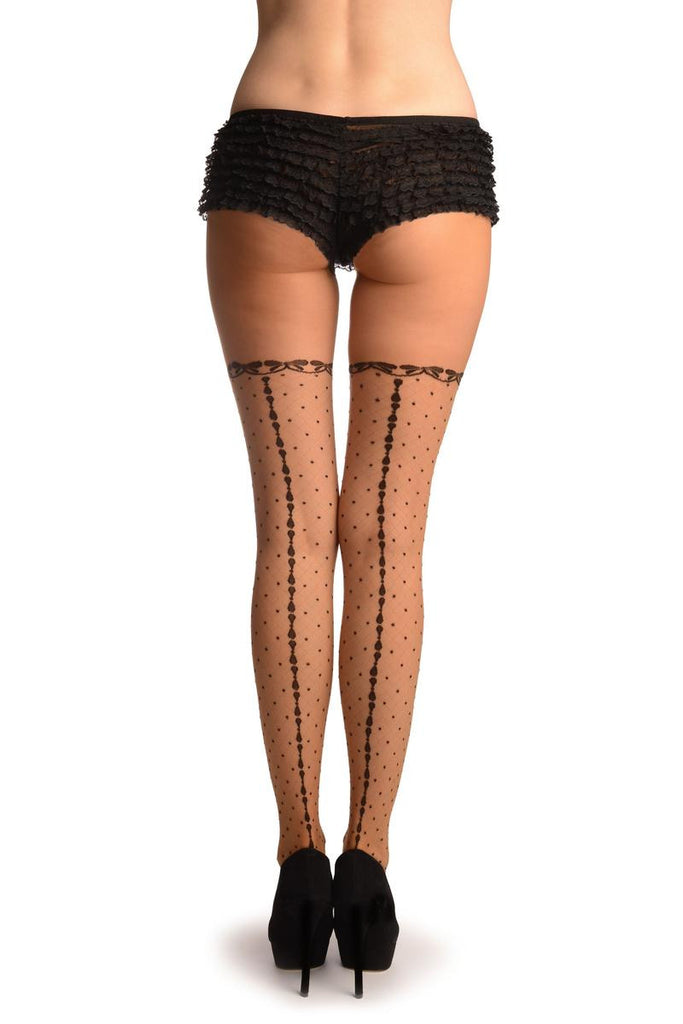 liss kiss Beige With Large Woven Mesh & Seam Faux Stockings - Tights