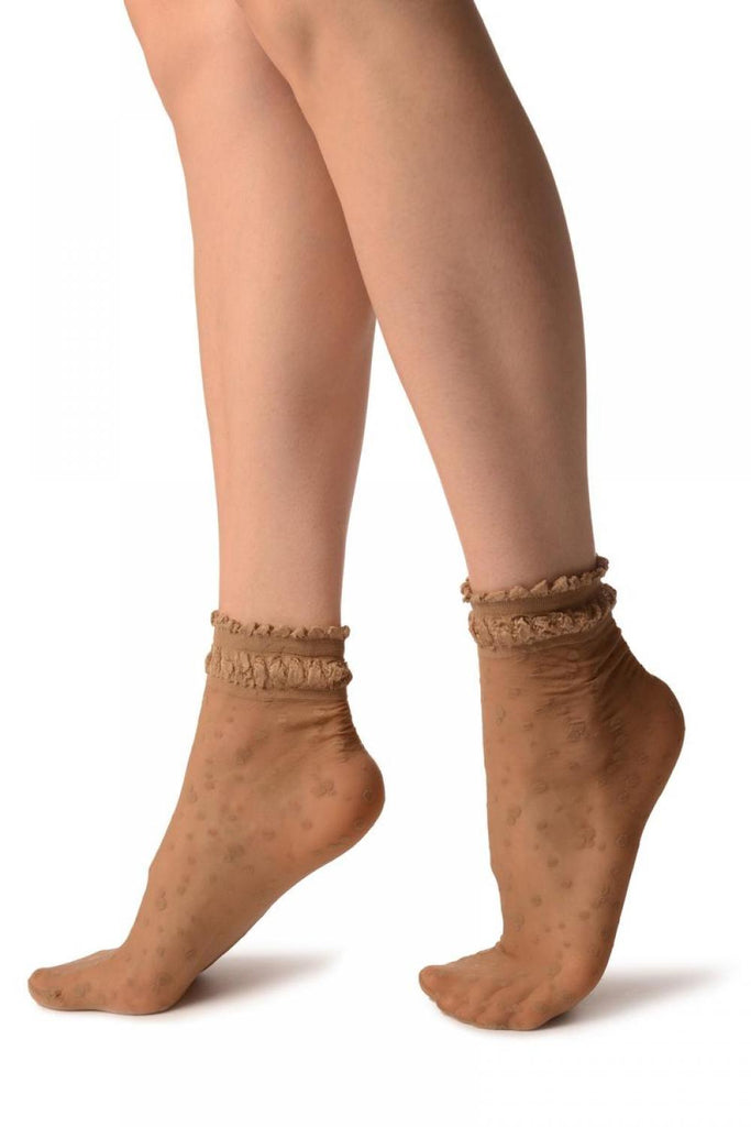 Liss Kiss Beige With Little Dots And Silky Comfort Top Ankle High Socks - Socks
