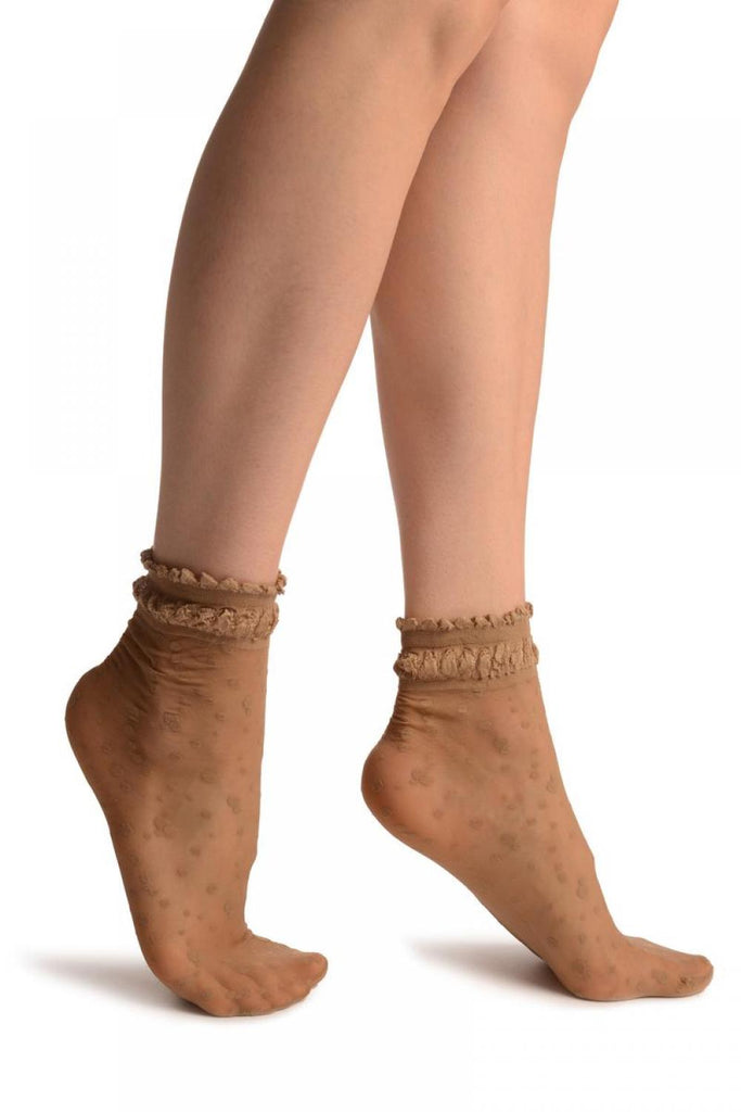 liss kiss Beige With Little Dots And Silky Comfort Top Ankle High Socks - Socks