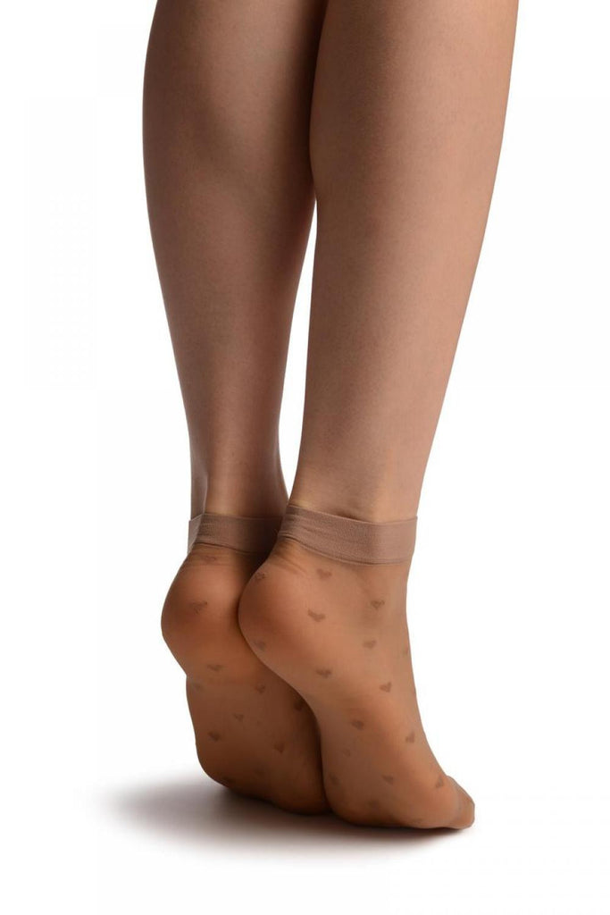 Liss Kiss Beige With Little Hearts Ankle High Socks - Socks