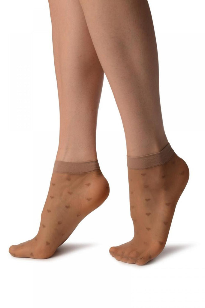 Liss Kiss Beige With Little Hearts Ankle High Socks - Socks