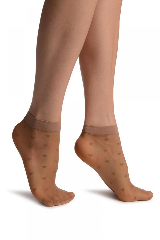 liss kiss Beige With Little Hearts Ankle High Socks - Socks
