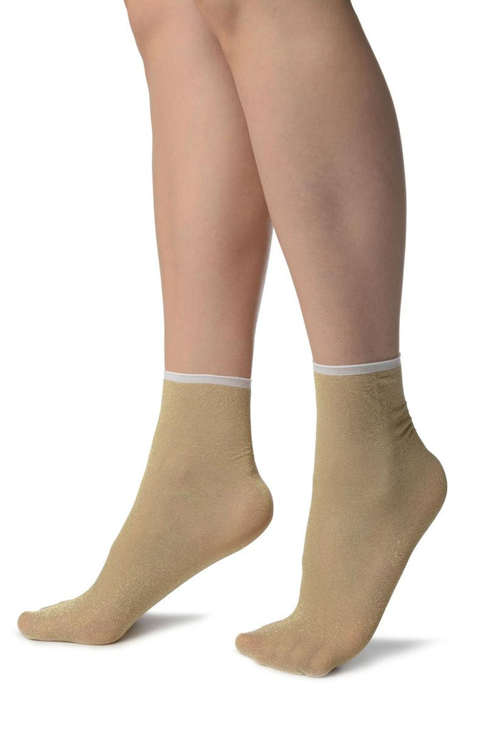 Liss Kiss Beige With Lurex And Plain Top Ankle High Socks - Socks
