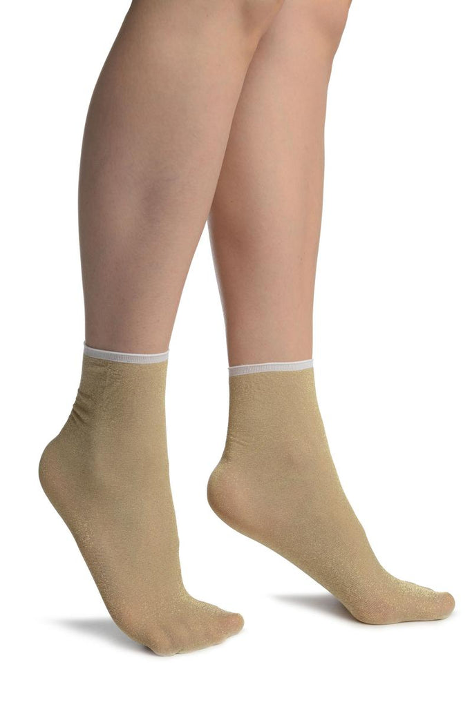 liss kiss Beige With Lurex And Plain Top Ankle High Socks - Socks