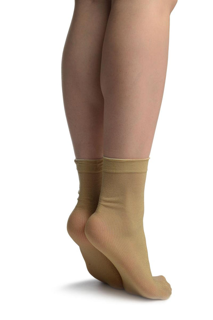 Liss Kiss Beige With Lurex Pinstripes Ankle High Socks - Socks