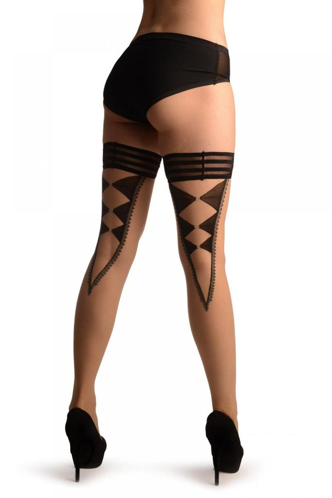 liss kiss Beige With Lurex V Cut Diamonds & Silicone Top - Hold Ups