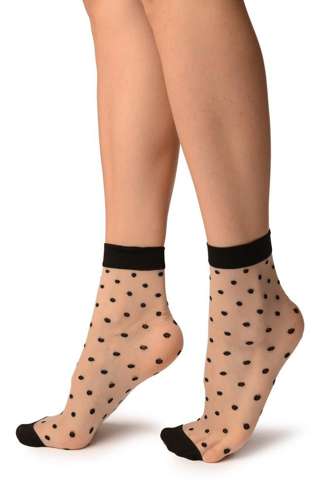 Liss Kiss Beige With Medium Black Polka Dots Ankle High Socks - Socks