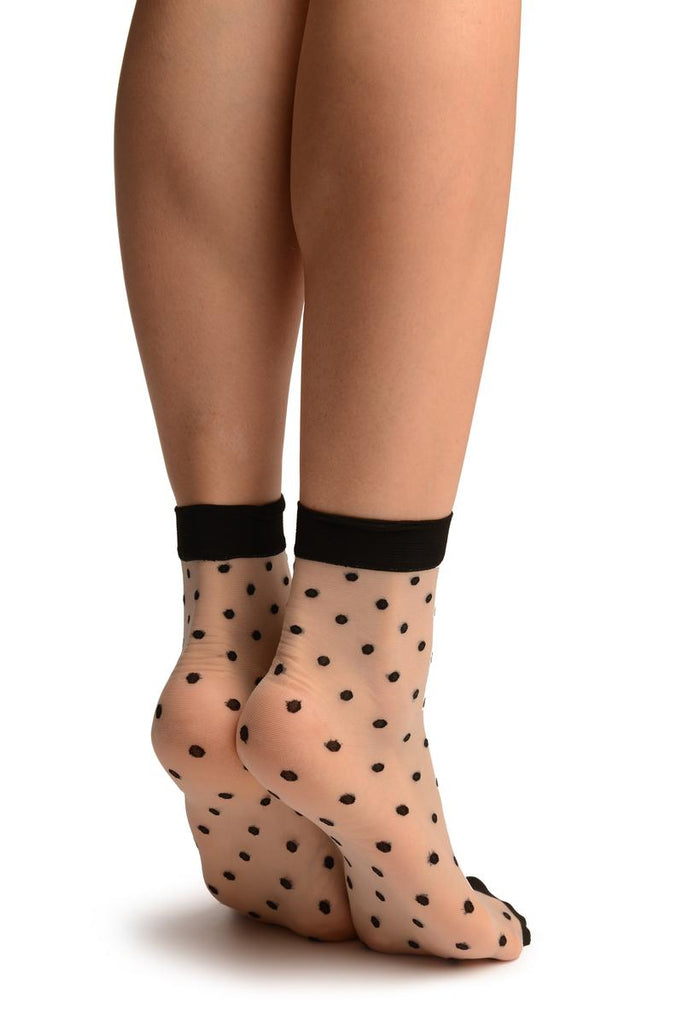 Liss Kiss Beige With Medium Black Polka Dots Ankle High Socks - Socks