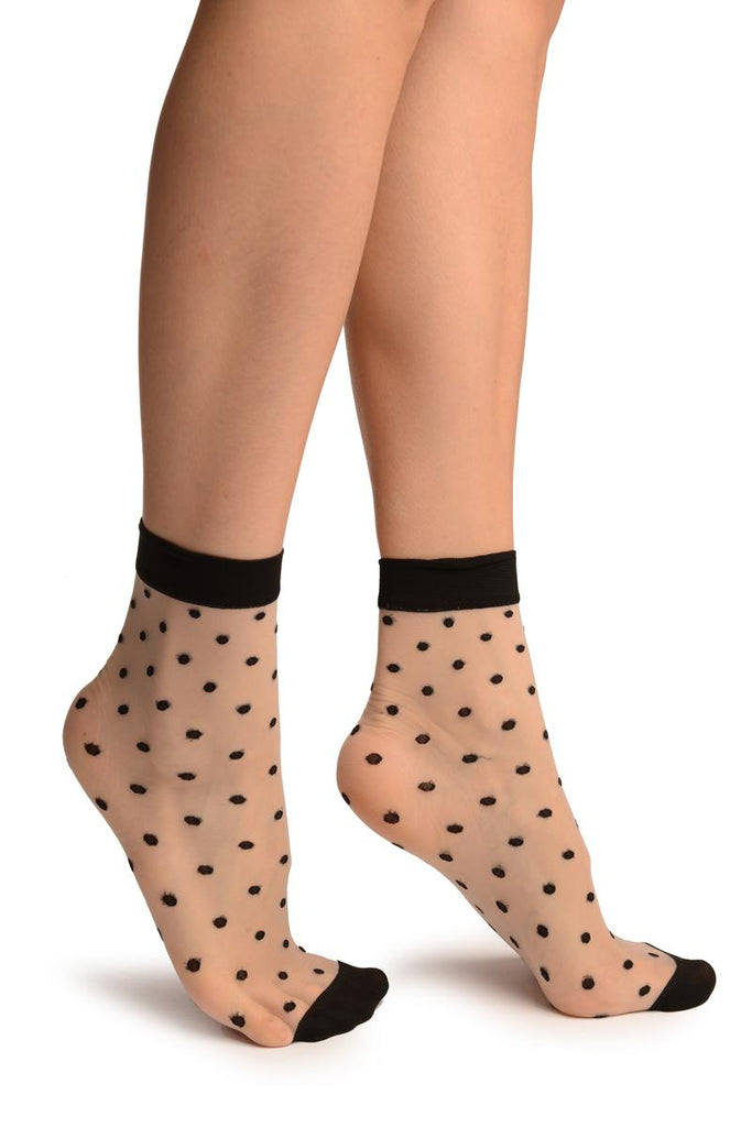 liss kiss Beige With Medium Black Polka Dots Ankle High Socks - Socks