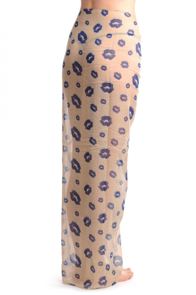 Liss Kiss Beige With Navy Blue Lips Unisex Scarf & Beach Sarong - Scarf