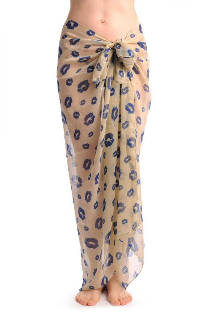 Liss Kiss Beige With Navy Blue Lips Unisex Scarf & Beach Sarong - Scarf