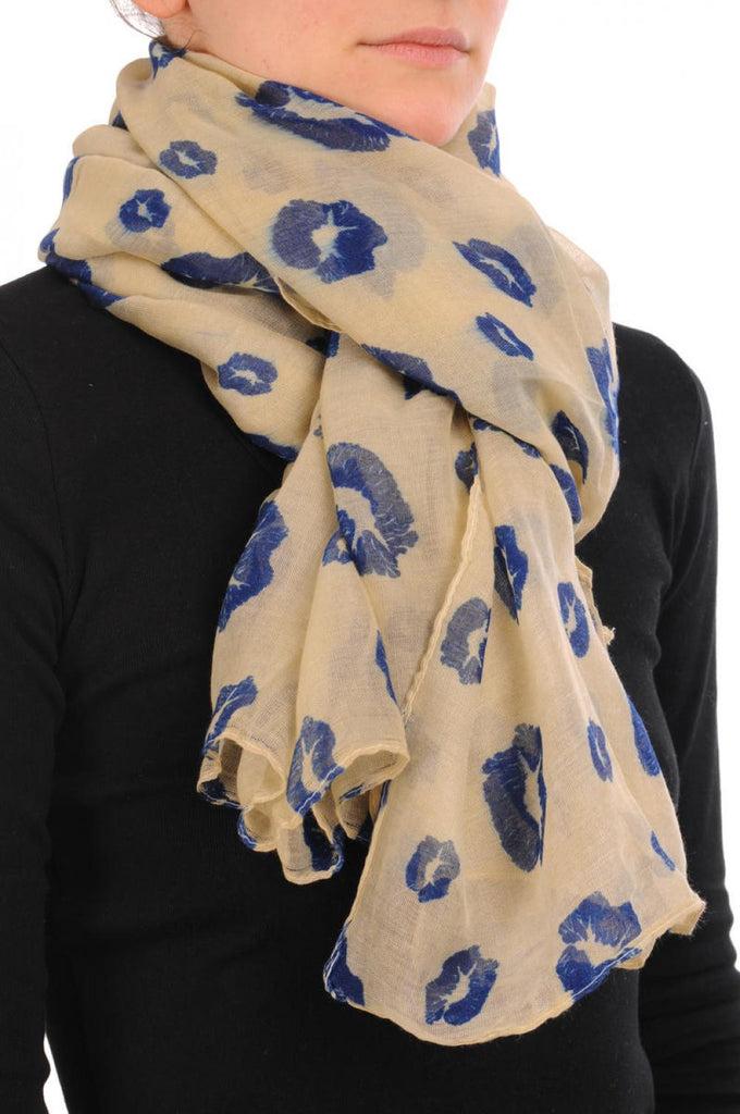 Liss Kiss Beige With Navy Blue Lips Unisex Scarf & Beach Sarong - Scarf