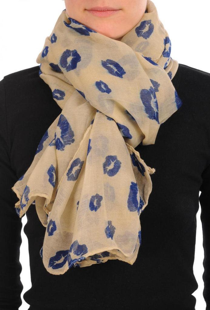 liss kiss Beige With Navy Blue Lips Unisex Scarf & Beach Sarong - Scarf