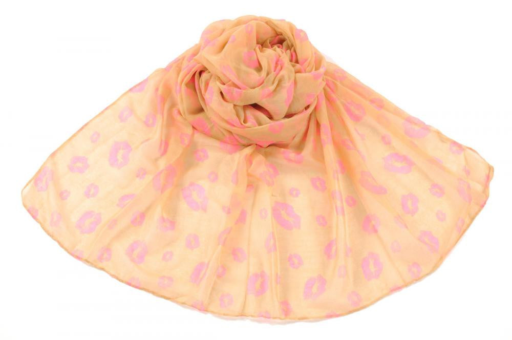 Liss Kiss Beige With Pink Lips Unisex Scarf & Beach Sarong - Scarf