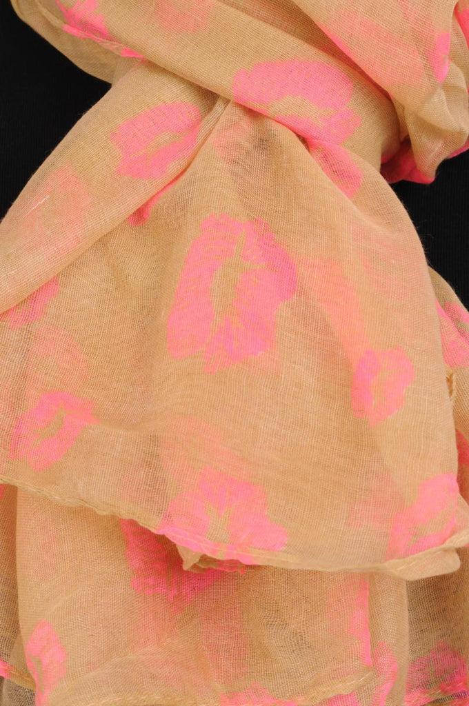 Liss Kiss Beige With Pink Lips Unisex Scarf & Beach Sarong - Scarf