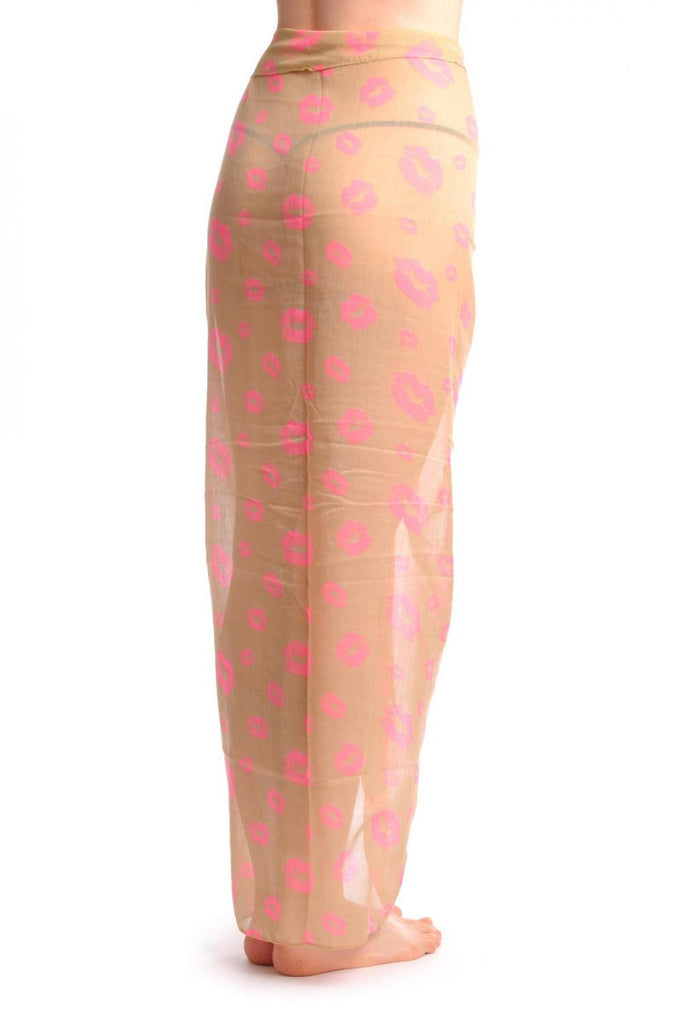Liss Kiss Beige With Pink Lips Unisex Scarf & Beach Sarong - Scarf