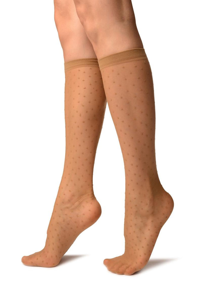 Liss Kiss Beige With Polka Dots Knee High Socks - Socks