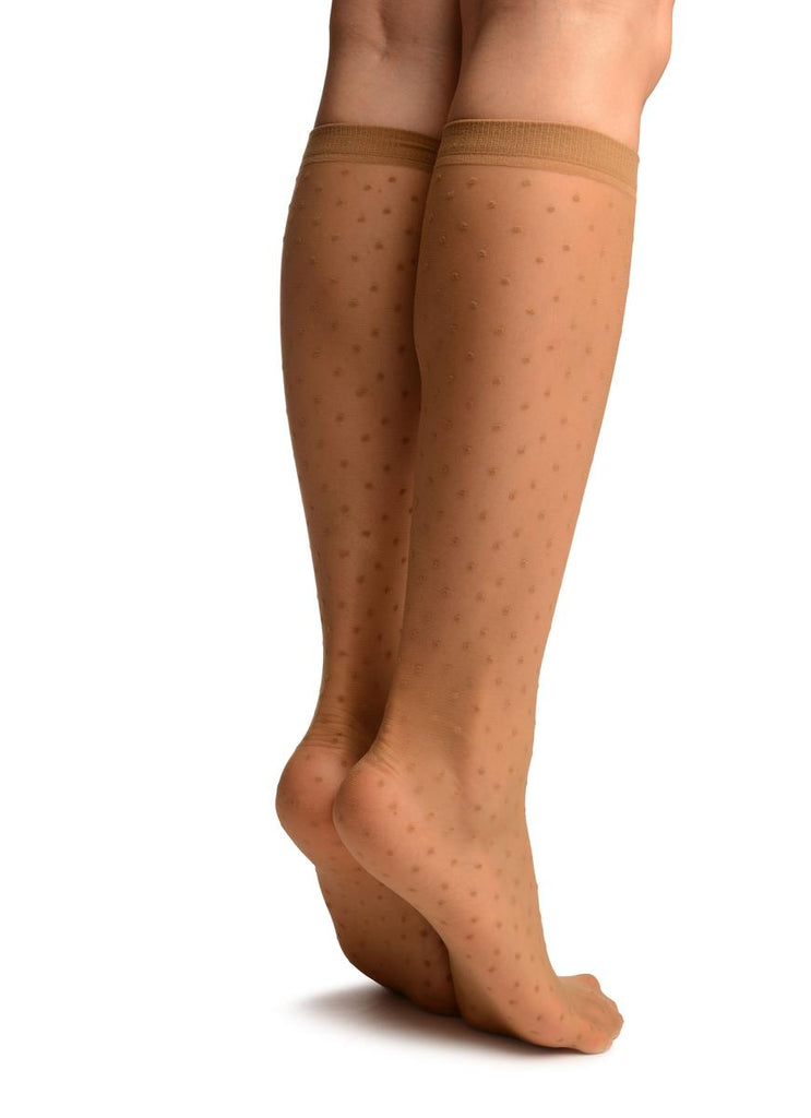 Liss Kiss Beige With Polka Dots Knee High Socks - Socks