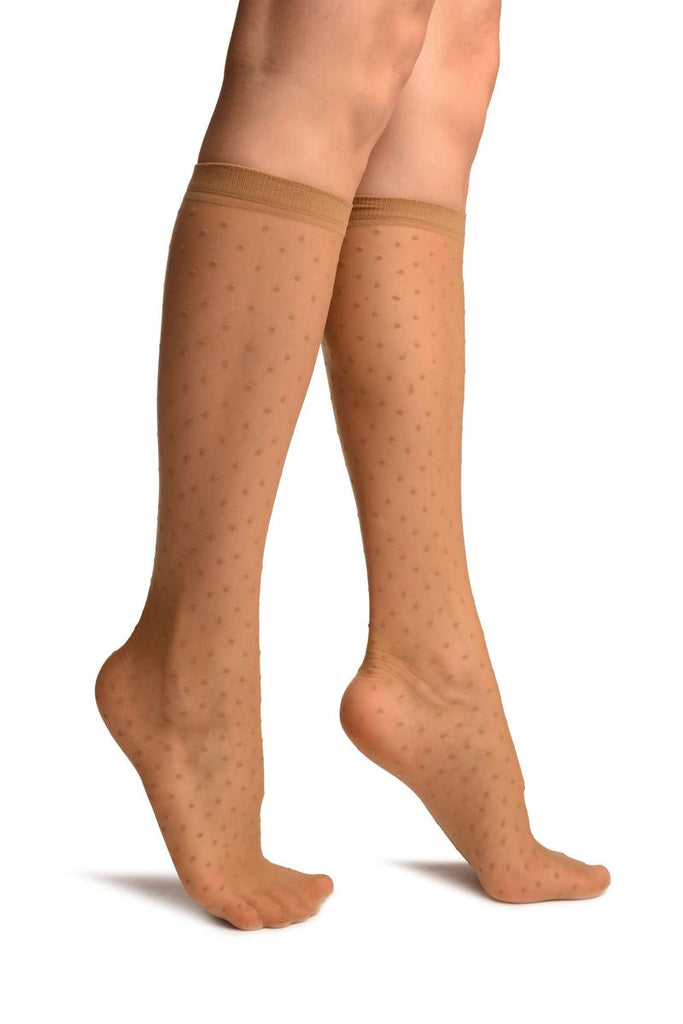 liss kiss Beige With Polka Dots Knee High Socks - Socks