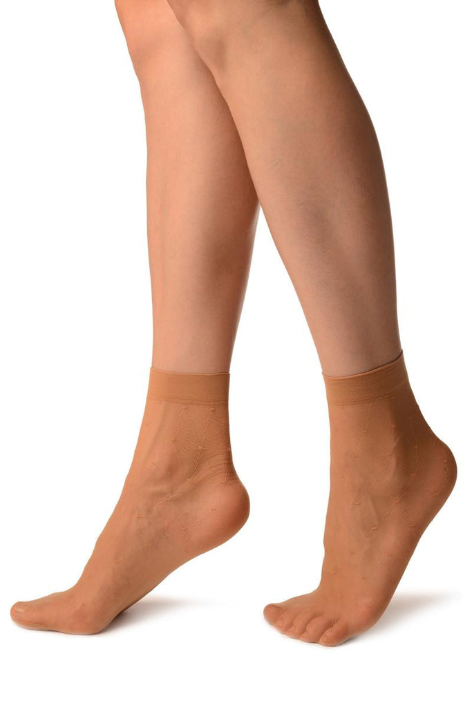 Liss Kiss Beige With Rhombs & Dots Ankle High Socks - Socks