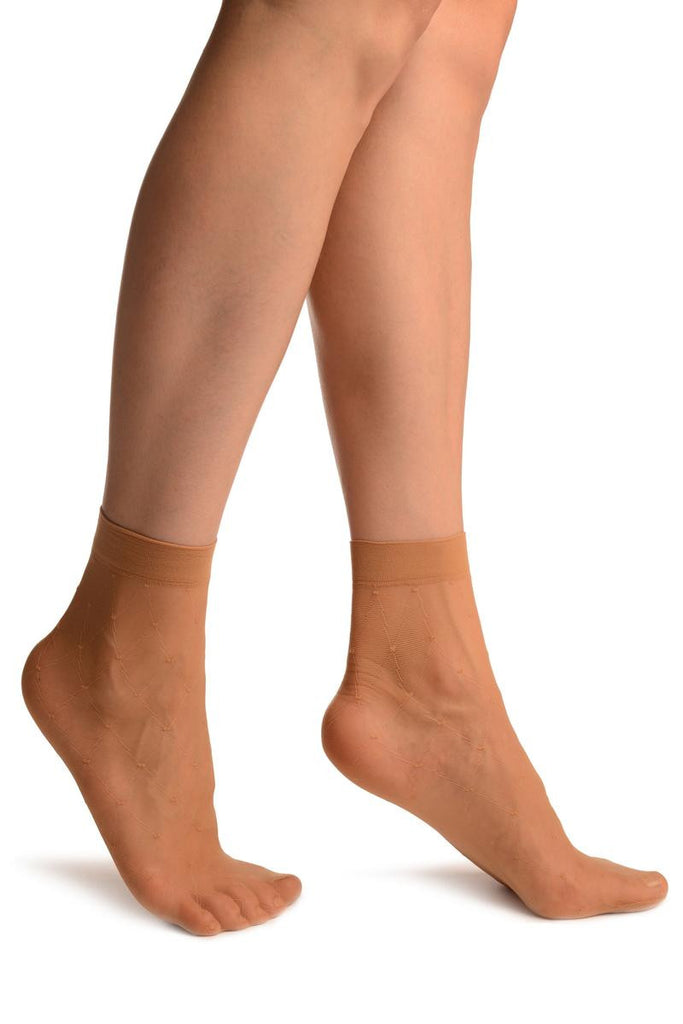 liss kiss Beige With Rhombs & Dots Ankle High Socks - Socks