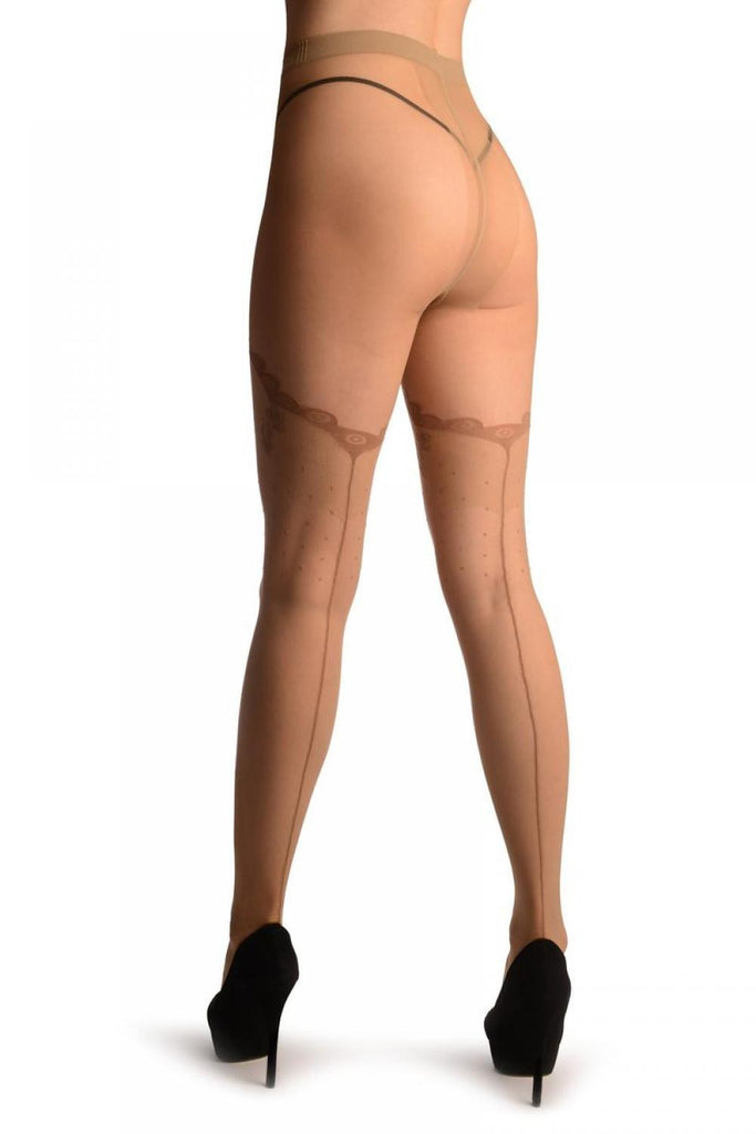 Liss Kiss Beige With Small Dots And Versailles Lace Top & Back Seam - Tights