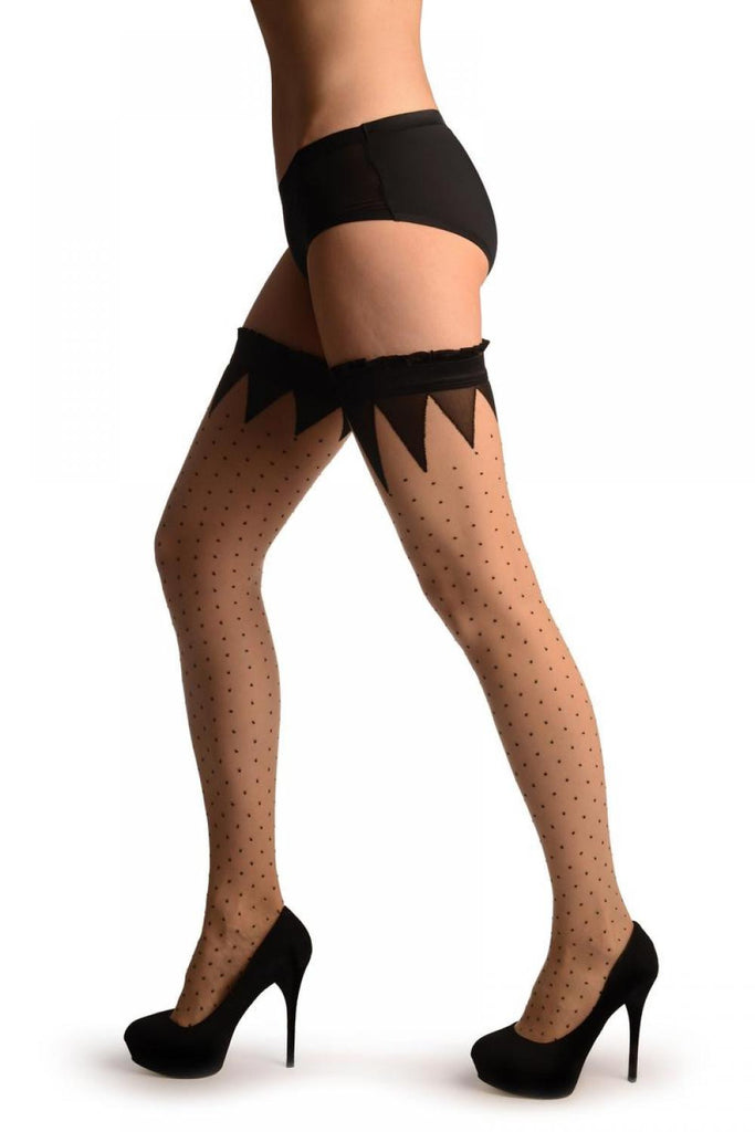 Liss Kiss Beige With Small Dots & Black Crown Silicon Top - Hold Ups