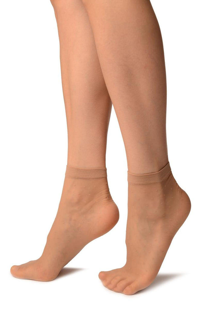 Liss Kiss Beige With Small Polka Dots Ankle High Socks - Socks