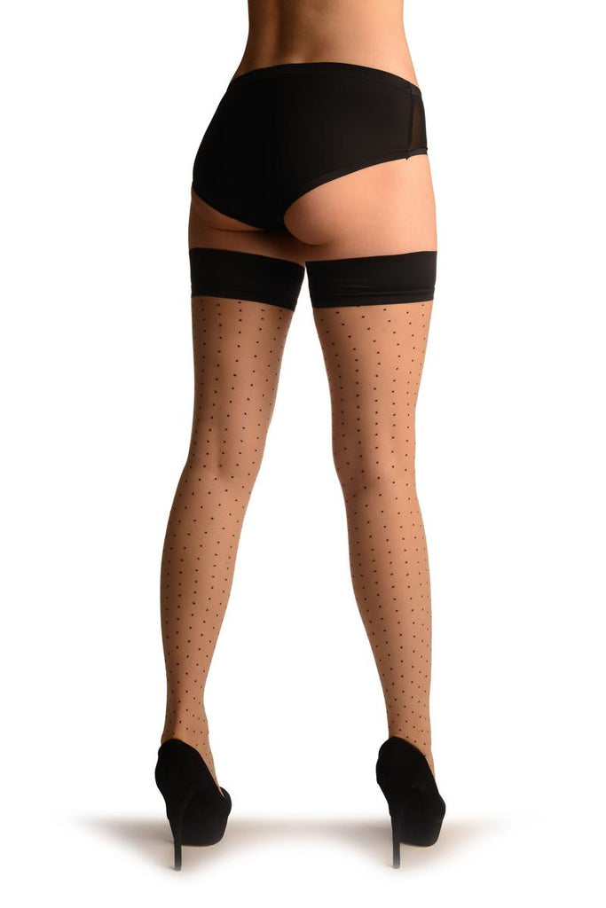 Liss Kiss Beige With Small Polka Dots & Black Silicon Garter - Hold Ups