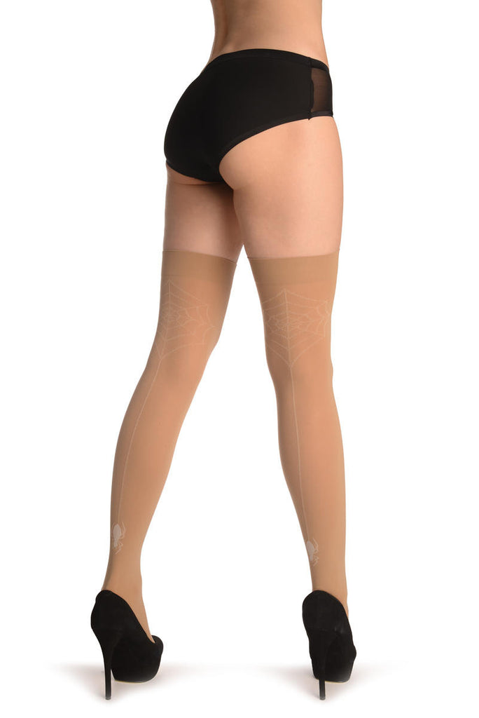 Liss Kiss Beige With Spider Web & Spider Seam (Halloween) - Hold Ups