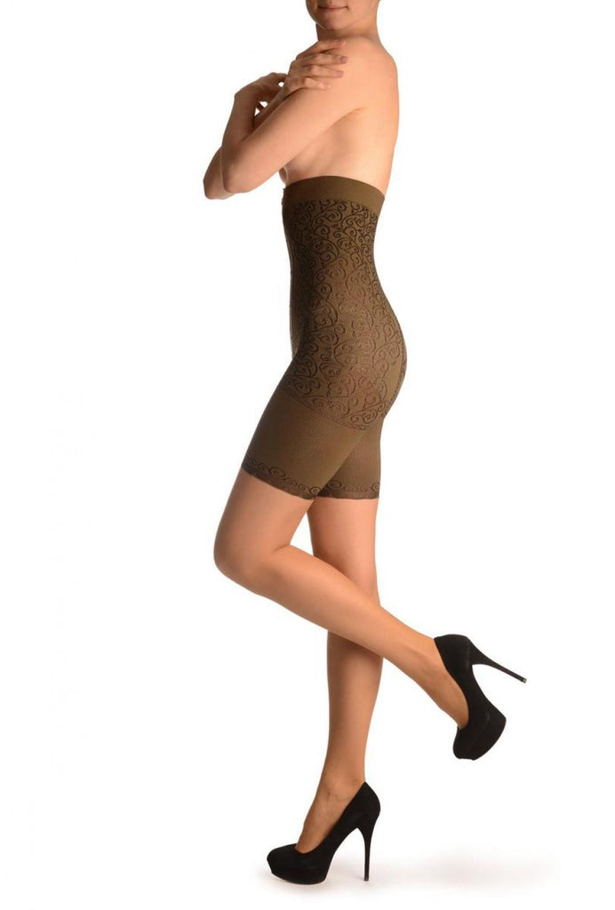 Liss Kiss Beige With Strong Floral Corset Shaping Tummy In Tights - Tights