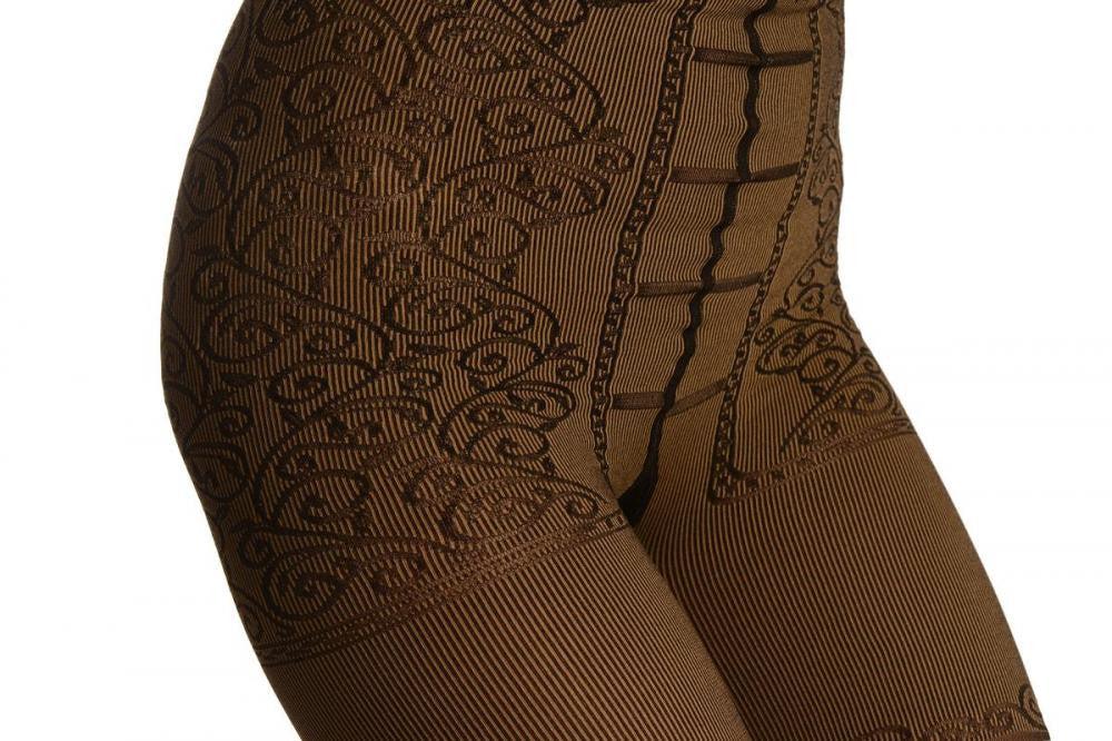 Liss Kiss Beige With Strong Floral Corset Shaping Tummy In Tights - Tights