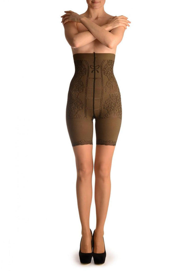 liss kiss Beige With Strong Floral Corset Shaping Tummy In Tights - Tights