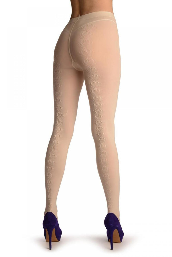 Liss Kiss Beige With Textured Long Leaves Back Seam - Tights