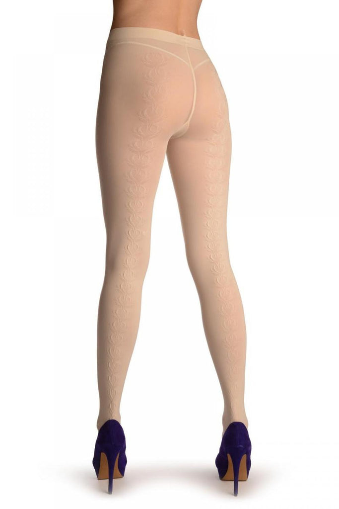 Liss Kiss Beige With Textured Long Leaves Back Seam - Tights