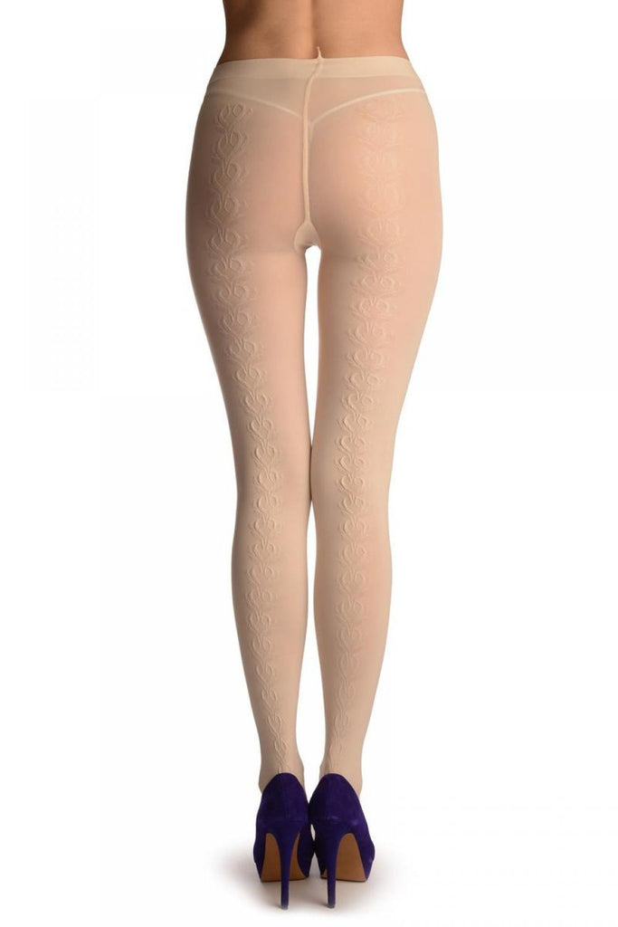 liss kiss Beige With Textured Long Leaves Back Seam - Tights