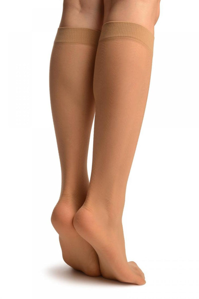 Liss Kiss Beige With Thin Chevron Stripes Socks Knee High - Socks
