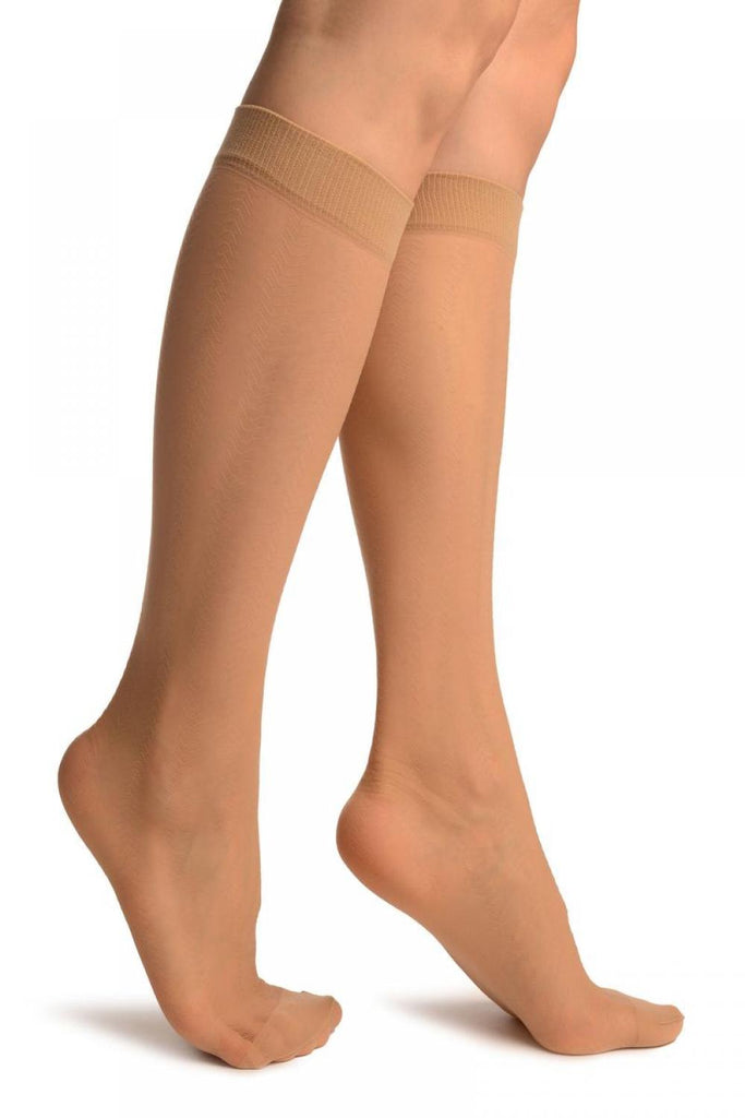 liss kiss Beige With Thin Chevron Stripes Socks Knee High - Socks
