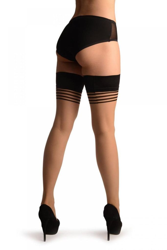Liss Kiss Beige With Thing Stripes & Matching Black Silicone Top - Hold Ups