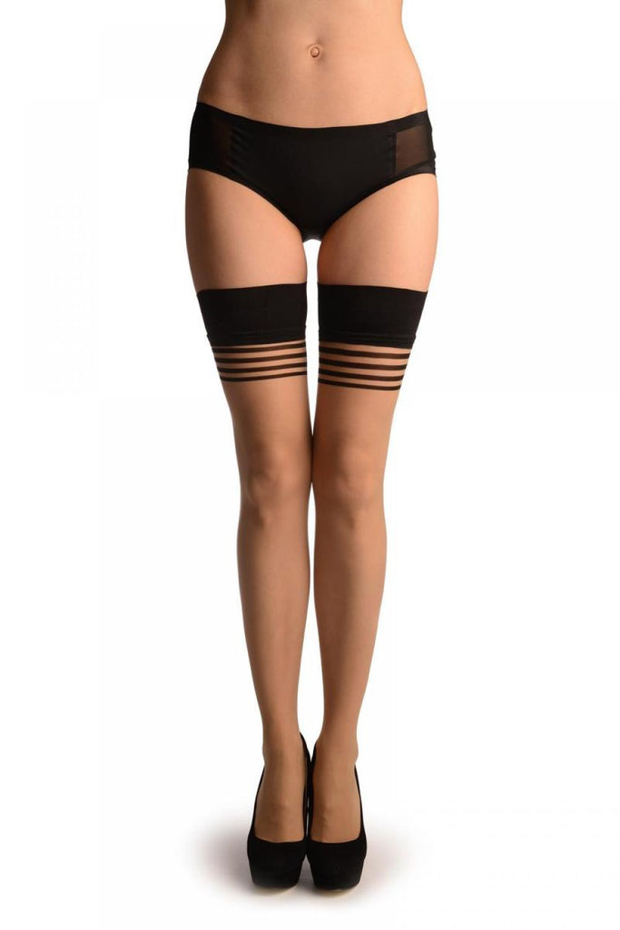 liss kiss Beige With Thing Stripes & Matching Black Silicone Top - Hold Ups