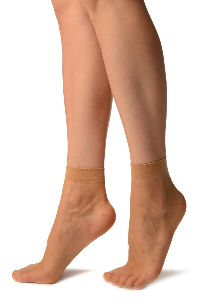 Liss Kiss Beige With Three Dots Ankle High Socks - Socks