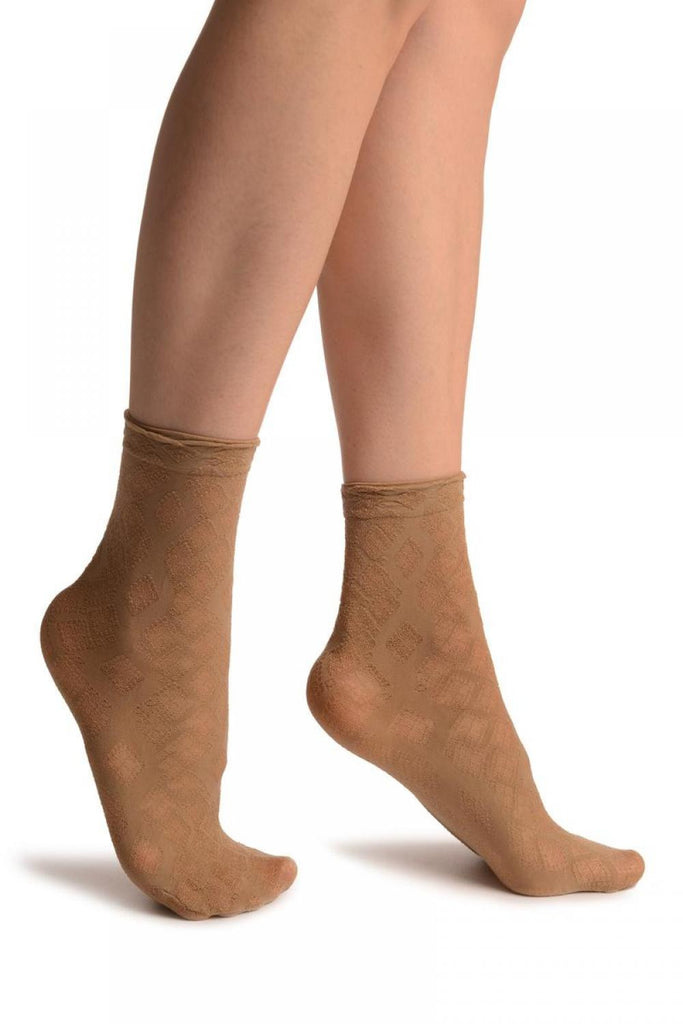 liss kiss Beige With Transparent Diamonds Ankle High Socks - Socks